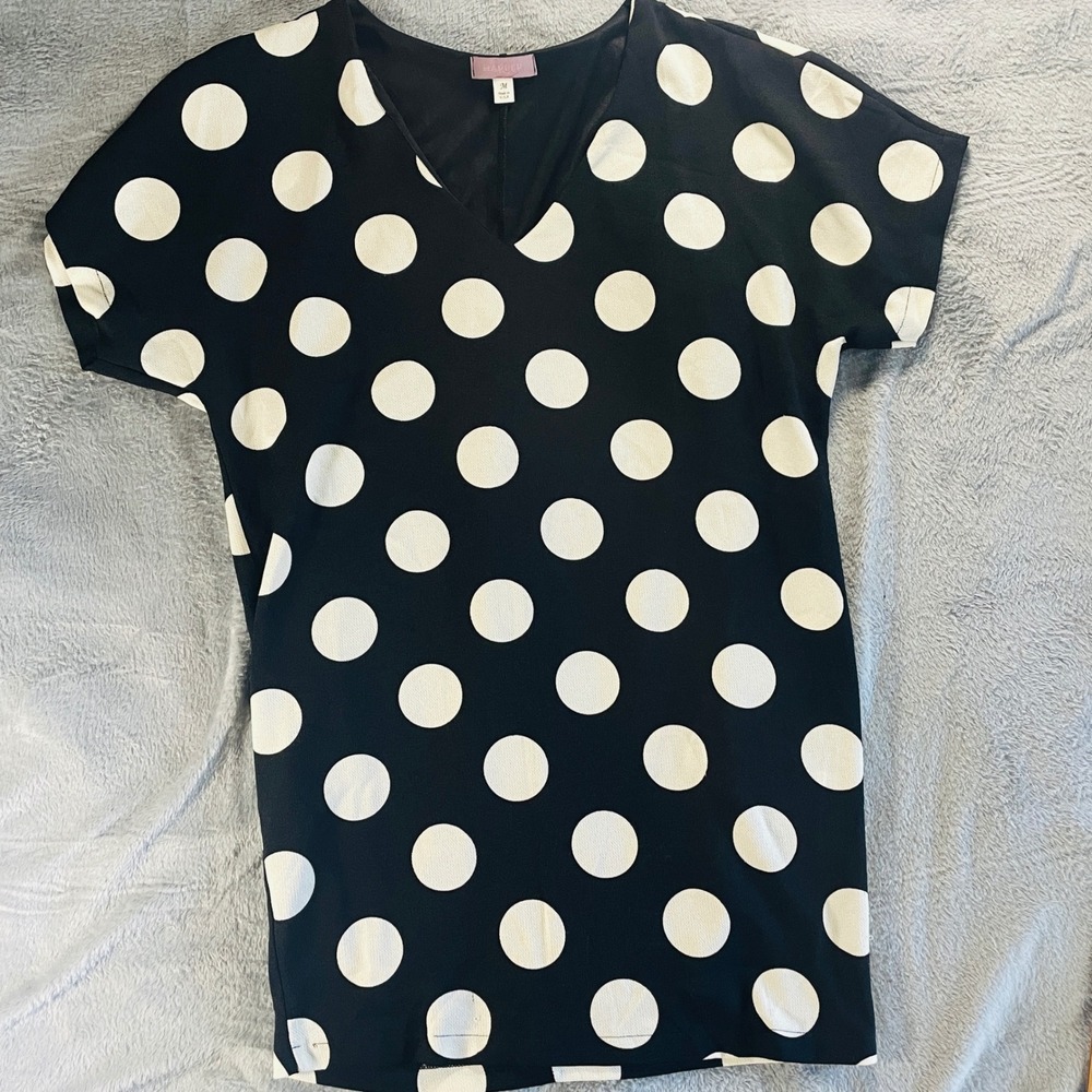 Harper Women's M Black White‎ Polka Dot Shirt Dress Short Sleeve Mod Retro 60s